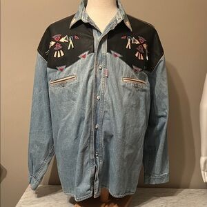 Vintage Denim Western Shirt with Embroidered Details